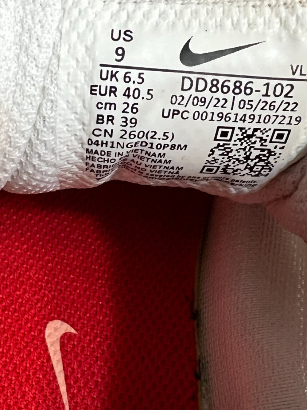 Nike Air Winflo 9 White Bright Crimson Running Shoes Sneakers DD8686-102 Sz 9 - Picture 3 of 7